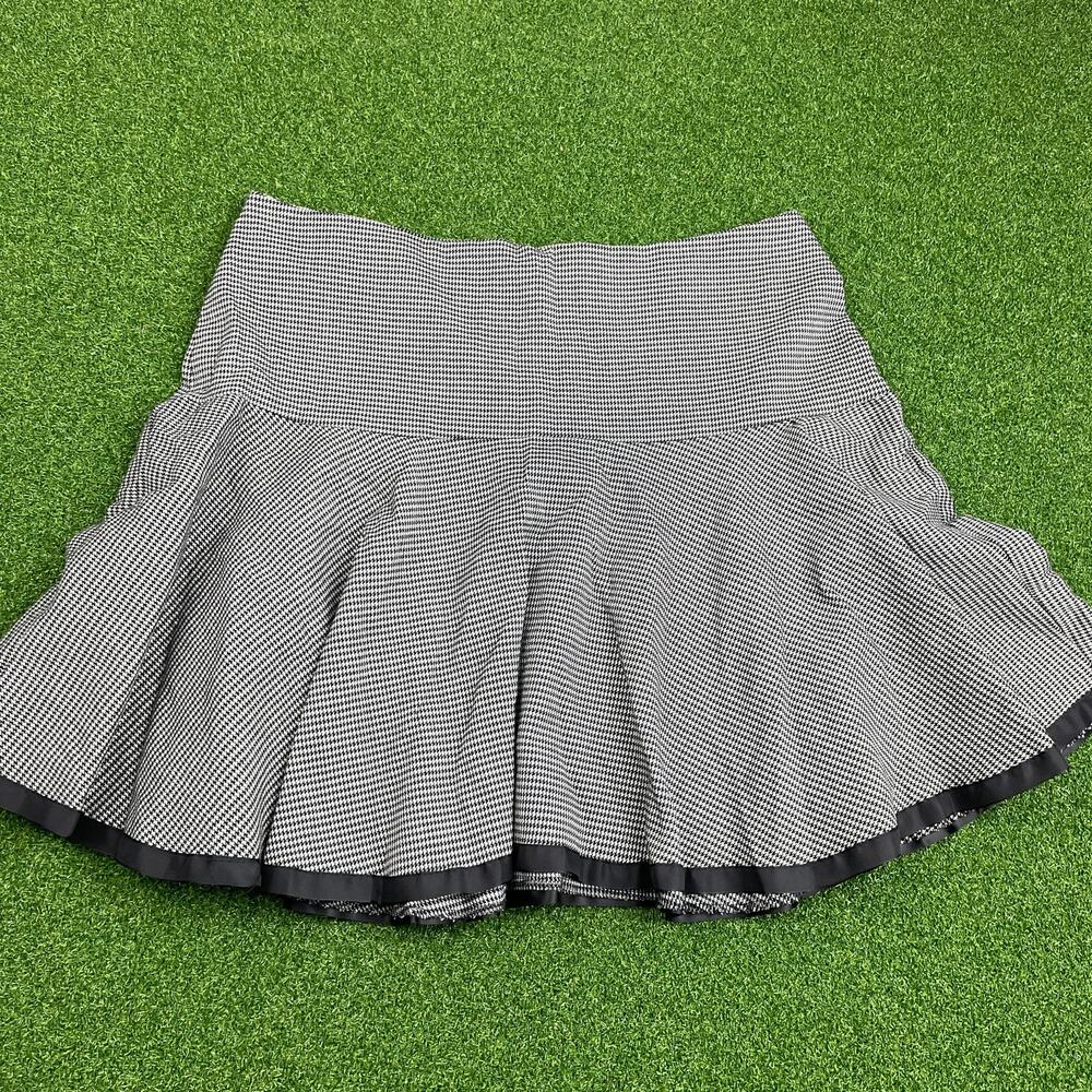 Vintage Y2K TOTO Black White Houndstooth School Pleated Skirt Sz 2XL